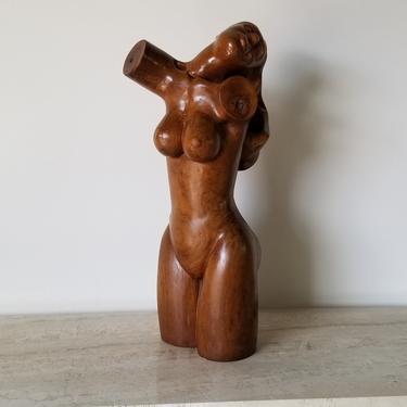 Vintage Art Hand Carved Wood Nude Female Sculpture 