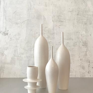 SHIPS NOW- set of 4 White Ceramic Modern Minimal Bottle Vases in Clean Off- White Matte Glaze by sara paloma pottery 