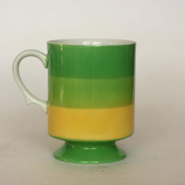 vintage Holt Howard footed coffee cup in green and yellow/1972 