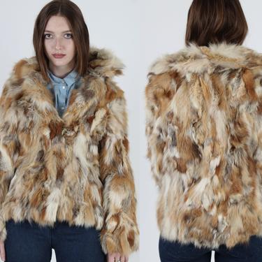 Vintage 70s Crystal Red Fox Fur Coat / Genuine Orange Fox Fur Jacket / Real Patchwork Arctic Natural Plush Winter Avant Garde Jacket 