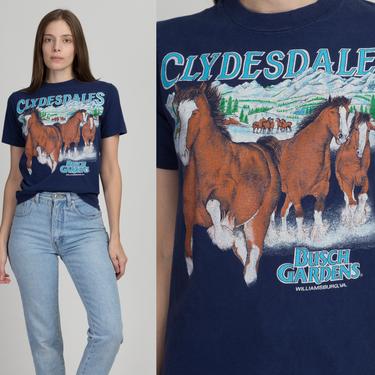 90s Clydesdales Busch Gardens T Shirt - Extra Small | Vintage Blue Graphic Tourist T Shirt 