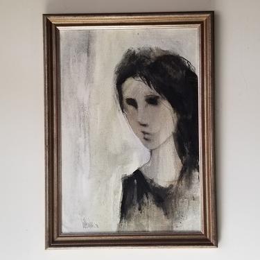 1970s Gino Hollander Abstract Female Portrait Painting. 