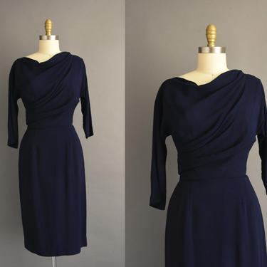 1950s vintage dress | Outstanding Dorthy O' Hara Navy Blue Cocktail Party Wiggle Dress | Medium | 50s dress 