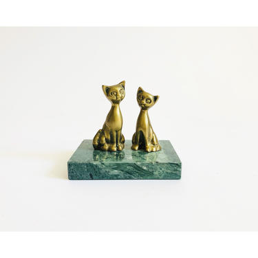 Vintage Brass Cats on Stone Base 