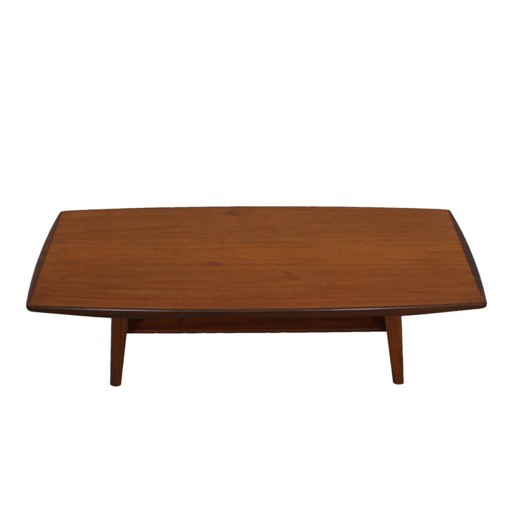 Danish Modern Teak Splayed Leg Curved Coffee Table w / Shelf