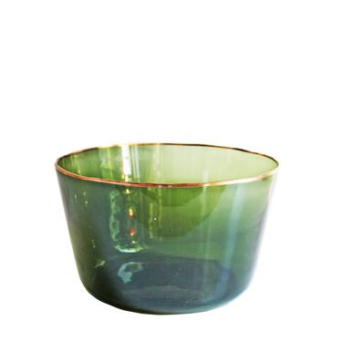 Green Glass Demijohn Bowl with Copper Rim, Large