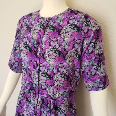 vintage dress purple dress floral dress dress with flowers rose pattern purple and gray 50s dress 60s dress 1960s dress 1950s dress 
