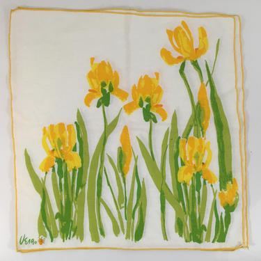 Vintage 1960s Vera Neumann Napkins Set of Three (3) Daffodil Flowers Yellow Green Leaves Mid-Century 1970s Retro Vintage 100% Cotton 