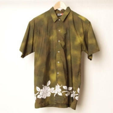 vintage 90s y2k GREEN silky floral hawaiian print tyler the creator button down men's shirt -- size small 