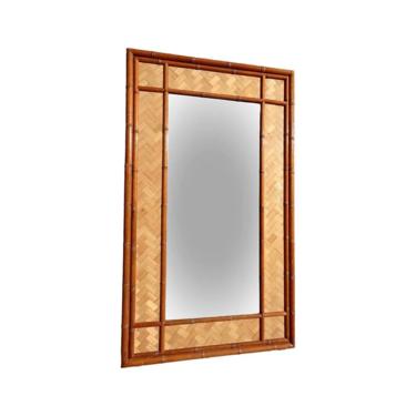 Large Woven Rattan and Faux Bamboo Mirror for Wall Entry Vanity Dresser 