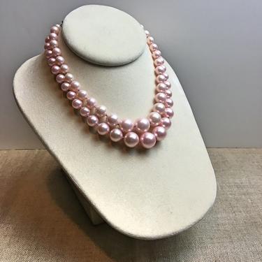 Two strand champagne pink plastic beaded necklace - 1960s vintage 