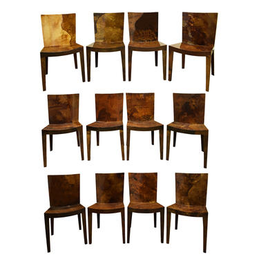 Karl Springer Set of 12 "JMF Dining Chairs"  In Lacquered Goatskin 1980