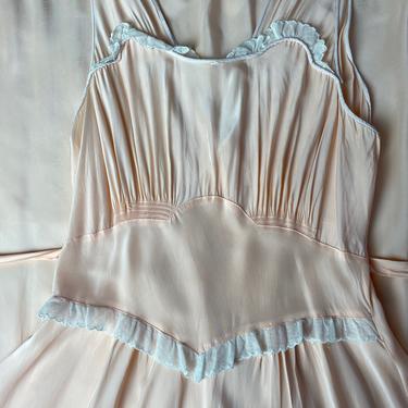 40’s peachy slip dress~ bias cut yummy cold rayon 1940s bombshell beautiful draping gown lace ruffle ruching nighty sexy nightgown 