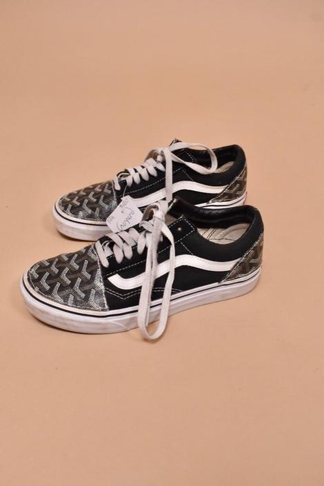 Black &amp; White Designer Collaboration Sneakers By Goyard and Vans, 6.5/8