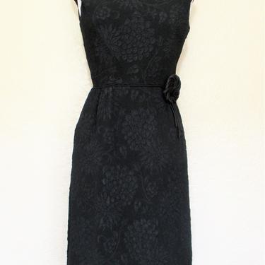 Vintage 60s Little Black Dress, Small/Medium Women, black jacquard 