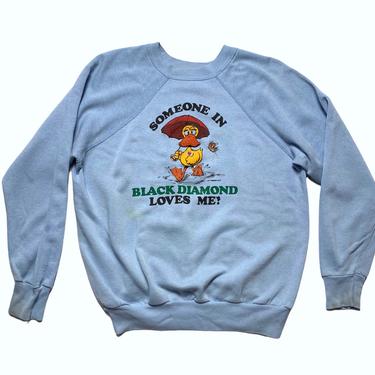 Vintage 1980s &amp;quot;Someone in Black Diamond Loves Me&amp;quot; Raglan Sweatshirt ~ fits M to L ~ Crewneck / Jumper / Pullover ~ Washington State ~ 