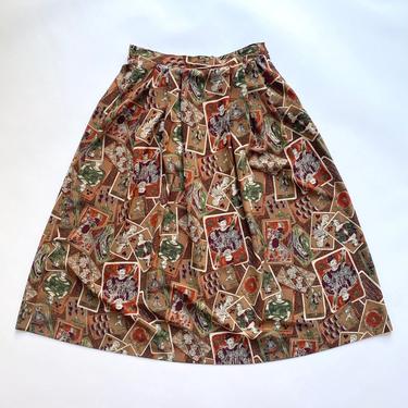 1980s Painterly Playing Cards Print Skirt 