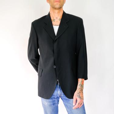 Vintage 90s Giorgio Armani Black Short Lapel Three Button Blazer | Made in Italy | 100% Fleece Wool | 1990s Designer Tailored Mens Jacket 