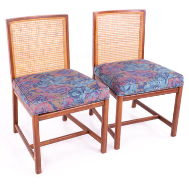 Michael Taylor for Baker Mid Century Caned Walnut Dining Chairs - Pair - mcm 