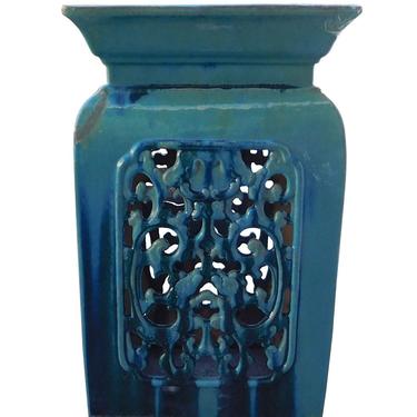 Chinese Ceramic Square Turquoise Blue RuYi Garden Stand Table cs2114S