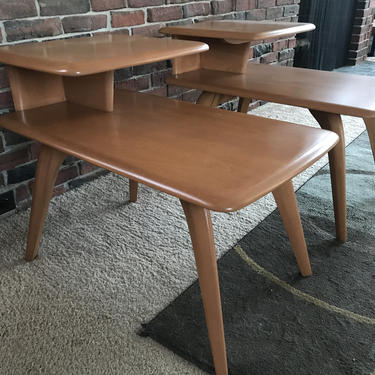 Vintage Heywood Wakefield End Tables, two tier, Champaign Finish 
