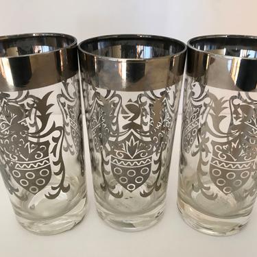 Gorgeous Guardian Service Ombre Set of (3) tumblers Silver Kimiko cocktail highball tumblers floral  silvered glass 