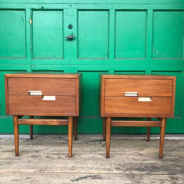 Pair Mid Century Nightstands with Two Drawers