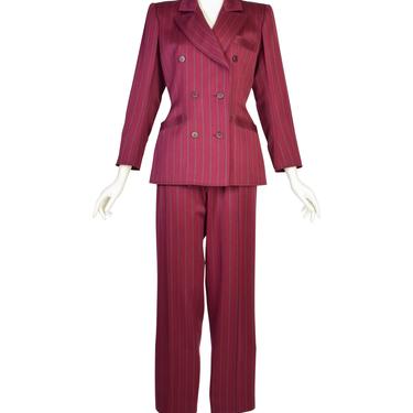 Yves Saint Laurent Vintage 1970s Burgundy Pinstripe Double Breasted Jacket and Trouser Pant Suit