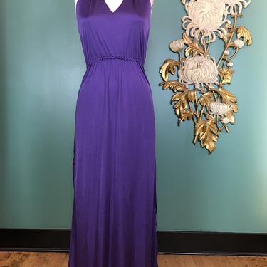 1970s nightgown, purple nylon nightgown, halter nightgown, vintage 70s nightgown, small medium, vintage lingerie, 1970s lingerie, slinky 
