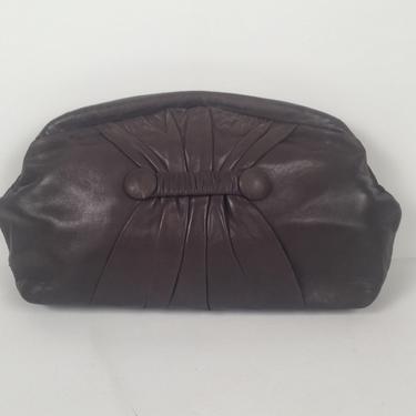 Vintage 1980s Dark Gray Leather Convertible Clutch Shoulder Bag 