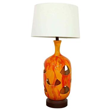 Mid Century Modern Honi Chilo Double Light Orange Ceramic Lava Table Lamp 1970s 