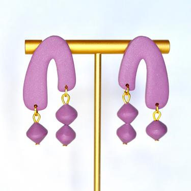 Unique Asymmetrical Chandelier Beaded Polymer Clay Earrings, Gift for Her 