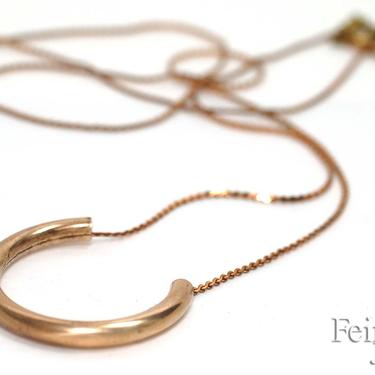 Brass curve on brass chain- Necklace - 24 inches - Free US Shipping 