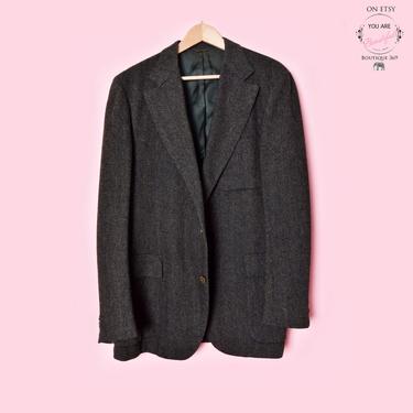 Vintage Men's Tweed Blazer Jacket 60's, 1970's, Black Green, Brown Wool, Desmond's Suit, 46&amp;quot; Chest, sport coat, over coat 