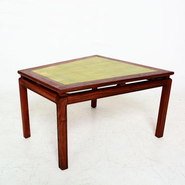 Mid Century Modern Walnut Wedge Side Table with Gold Leaf Style of Dunbar 