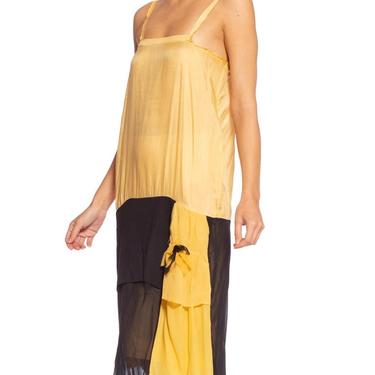 1920'S Yellow & Black Silk Chiffon Slip Dress Meant To Be Worn Under An Evening Top 