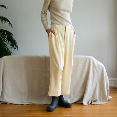 pale yellow wool twill ellen tracey pleated cropped trousers / 33w 