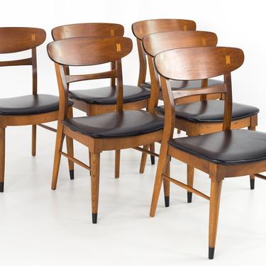 Lane Acclaim Mid Century Walnut and Vinyl Dining Chairs - Set of 6 - mcm 