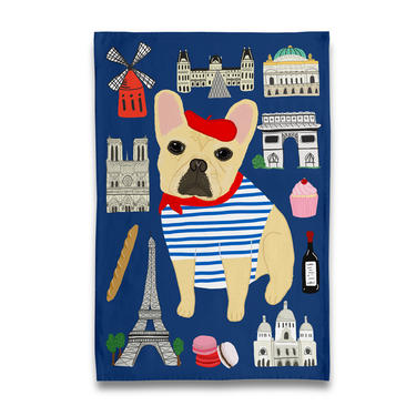 Bonjour Frenchie French Bulldog Tea Towel