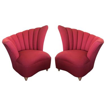 Pair of Hollywood Regency Fan Back Chairs and an Ottoman