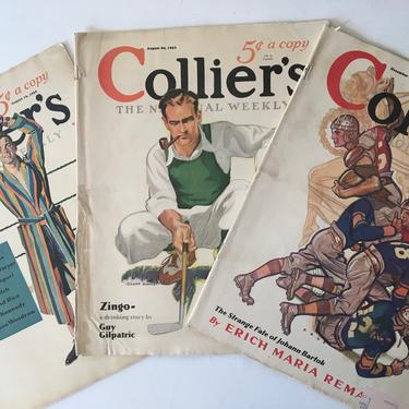 1930's Colliers Magazines Set Of 3 Sports, Man Cave Cover Art, Football 1931, Golfing 1932, Boxing 1930, Male Athletes 