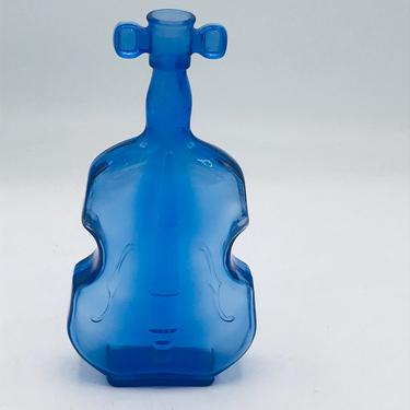 Vintage blue glass Bottle Shaped like Violin or Cello - 8&amp;quot; tall 