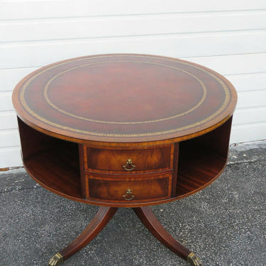 Flame Mahogany Swivel Bookcase Leather Top Round Center Table by Weiman 1622