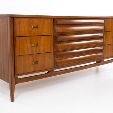 Dixie Furniture Mid Century Walnut 9 Drawer Lowboy Dresser - mcm 
