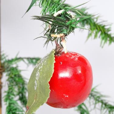 Antique German Spun Cotton Apple Ornament, Vintage Christmas Tree Ornament Fruit Decor 