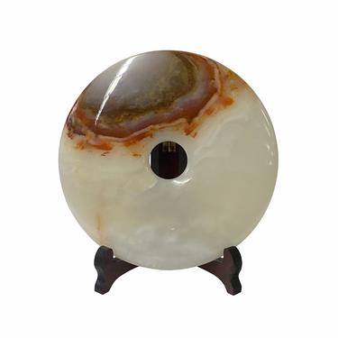 Chinese Natural White Brown Stone Round Fengshui Home Decor Display ws1841E 