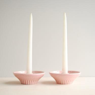 Vintage Pink Ceramic Candle Holders, Mid Century Candlestick Set by Redwing USA #1593 