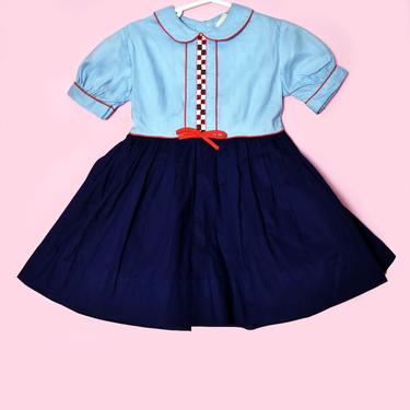 50's Vintage Dress Baby Toddler Young Girl Size 4 Blue Full Skirt NEW OLD STOCK 1950's Cotton Rockabilly dress 1960's 