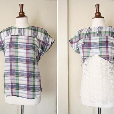 vintage plaid and lace top REVERSIBLE 
