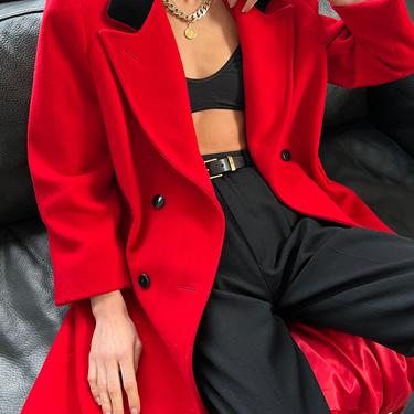 Vintage Strawberry Red Wool Coat With Velvet Collar